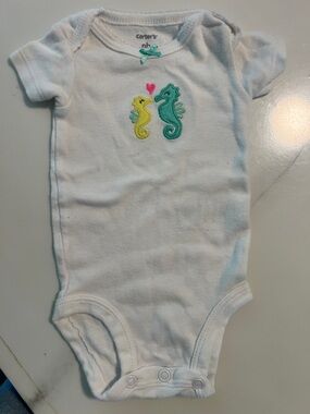 Carter's White Bodysuit with Yellow & Teal Seahorses and Pink Heart
